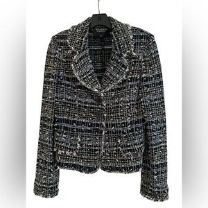 NWOT St. John Navy Tweed Wool Blend Blazer, Size 4